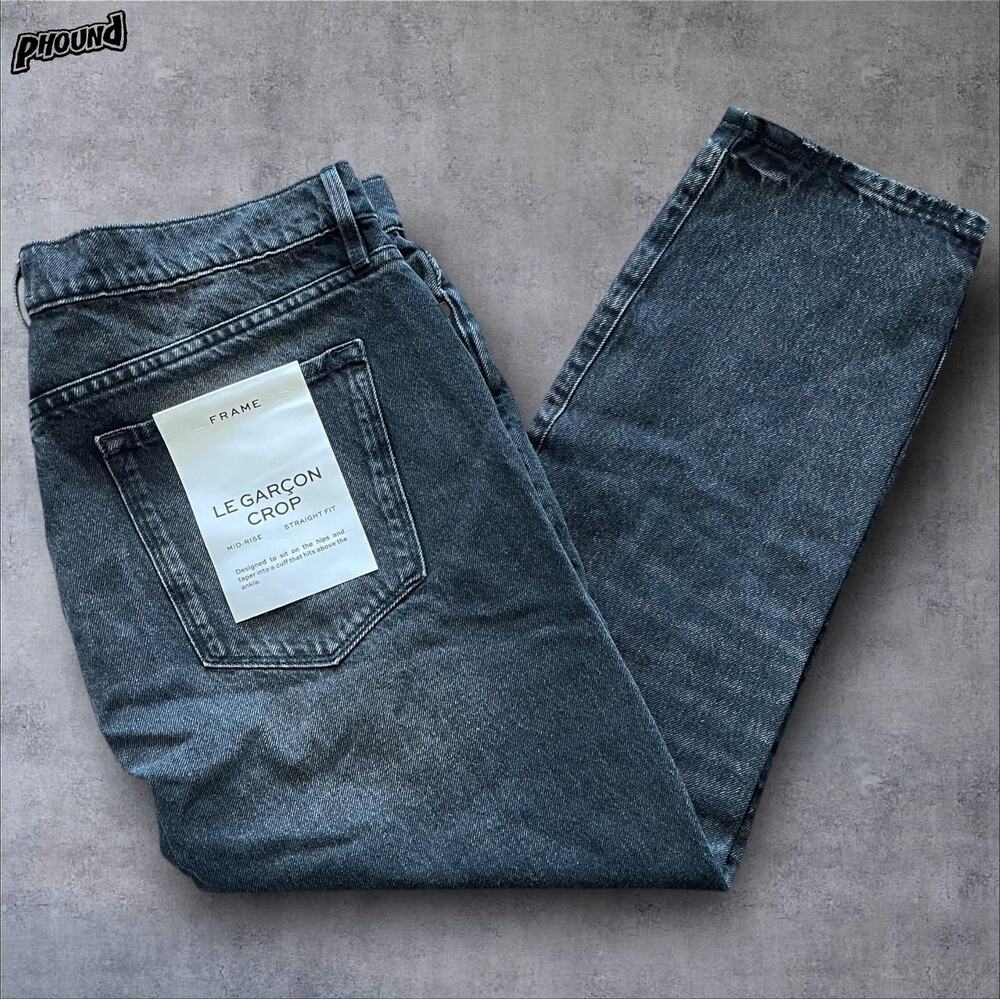 Frame Le Garcon Crop Jeans Womens 30 Gray Charcoal Distressed Straight Denim